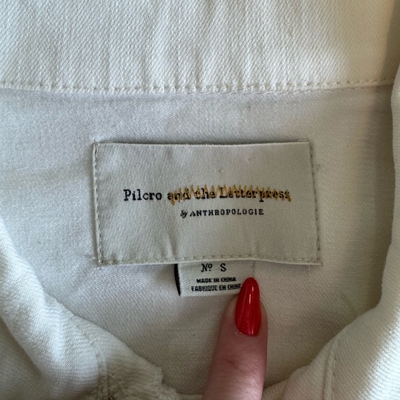 Anthropologie Denim Jacket x Pilcro & The Letterpress White Cropped w/ PomPoms - Picture 6 of 7